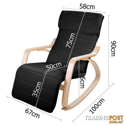 Birch Plywood Adjustable Rocking Lounge Arm Chair w/ Fabric Cushion Black