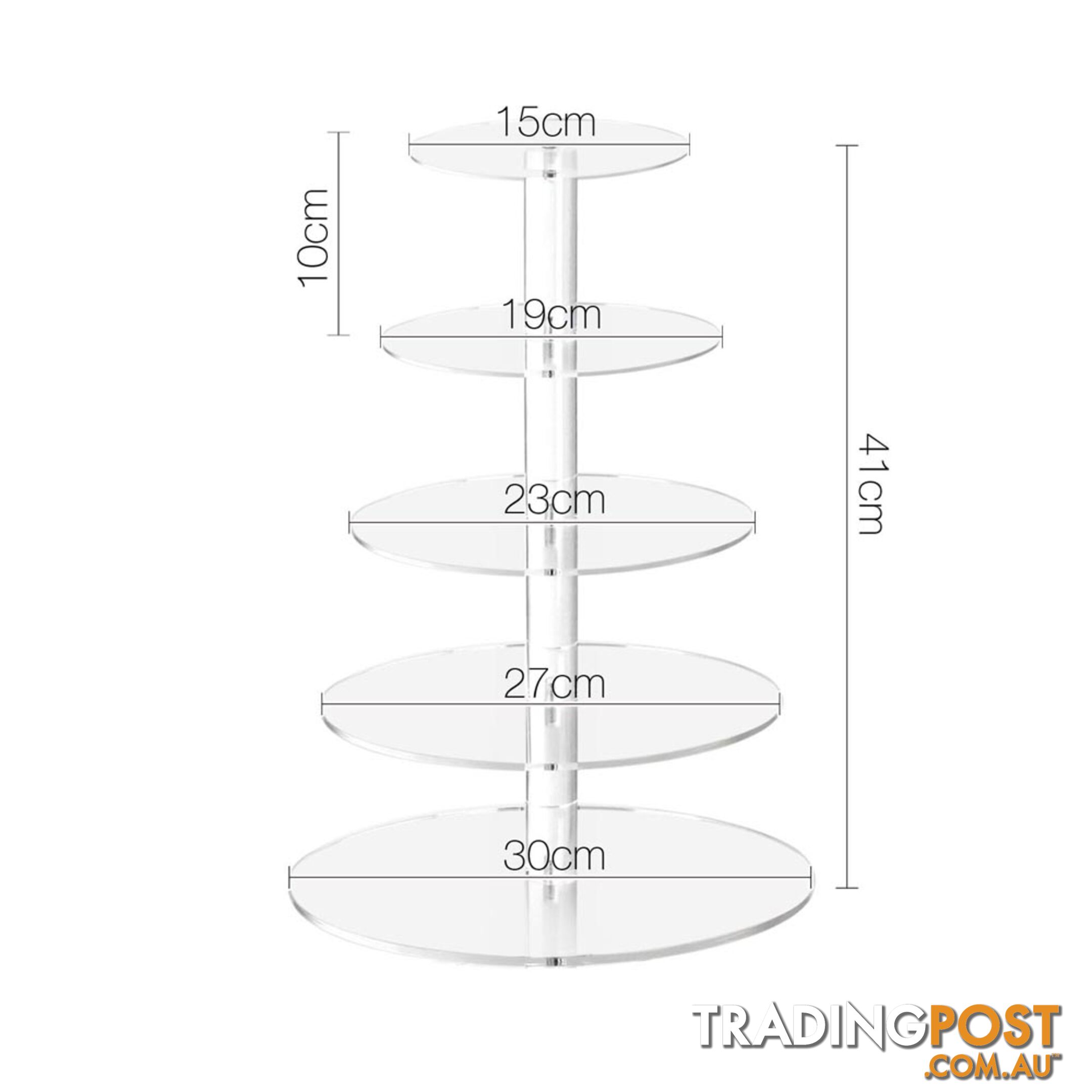 5 Tier Cake Stand Clear Acrylic Display Plate High Tea Wedding Birthday Party