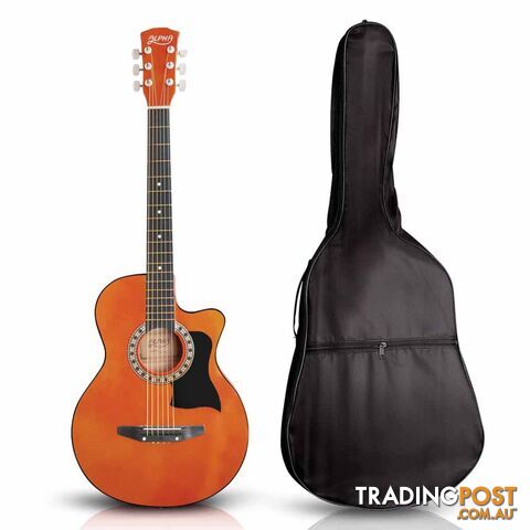 Wooden Acoustic Guitar Steel String Folk Classic Cutaway 38&#34; Inch Carry Bag