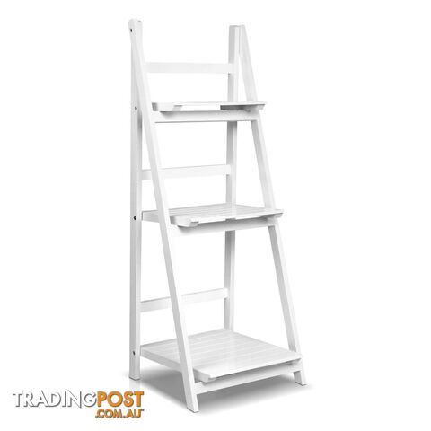 Wooden Ladder Book Shelves Display Shelving Storage 3Shelf Tier Stand Rack White