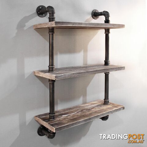 Rustic Industrial DIY Pipe Shelf Storage Vintage Wooden Floating Bookshelf Wall