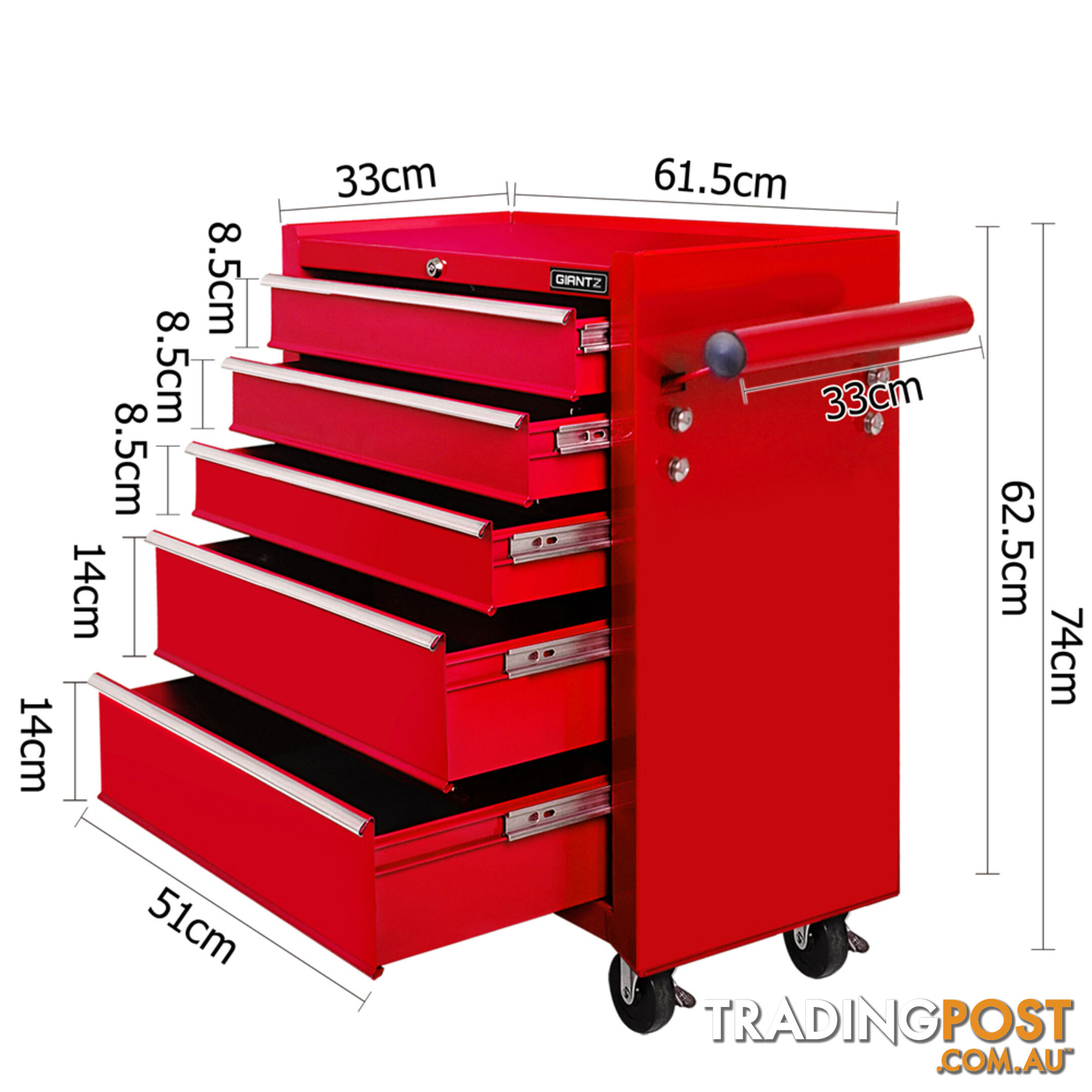 5 Drawers Toolbox Chest Cabinet Tool Box Roller Trolley Red