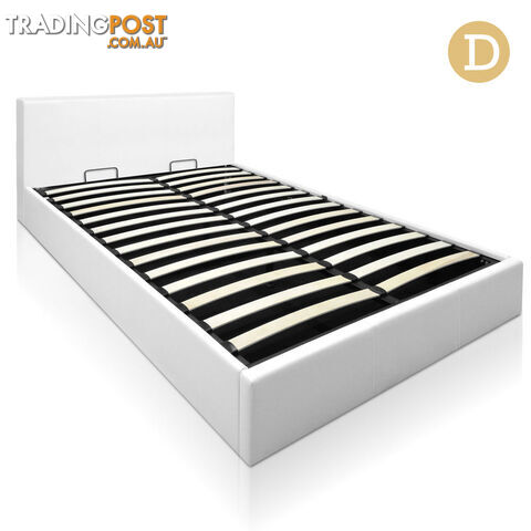 Deluxe White Gas Lift PU Leather Storage Bed Frame Double