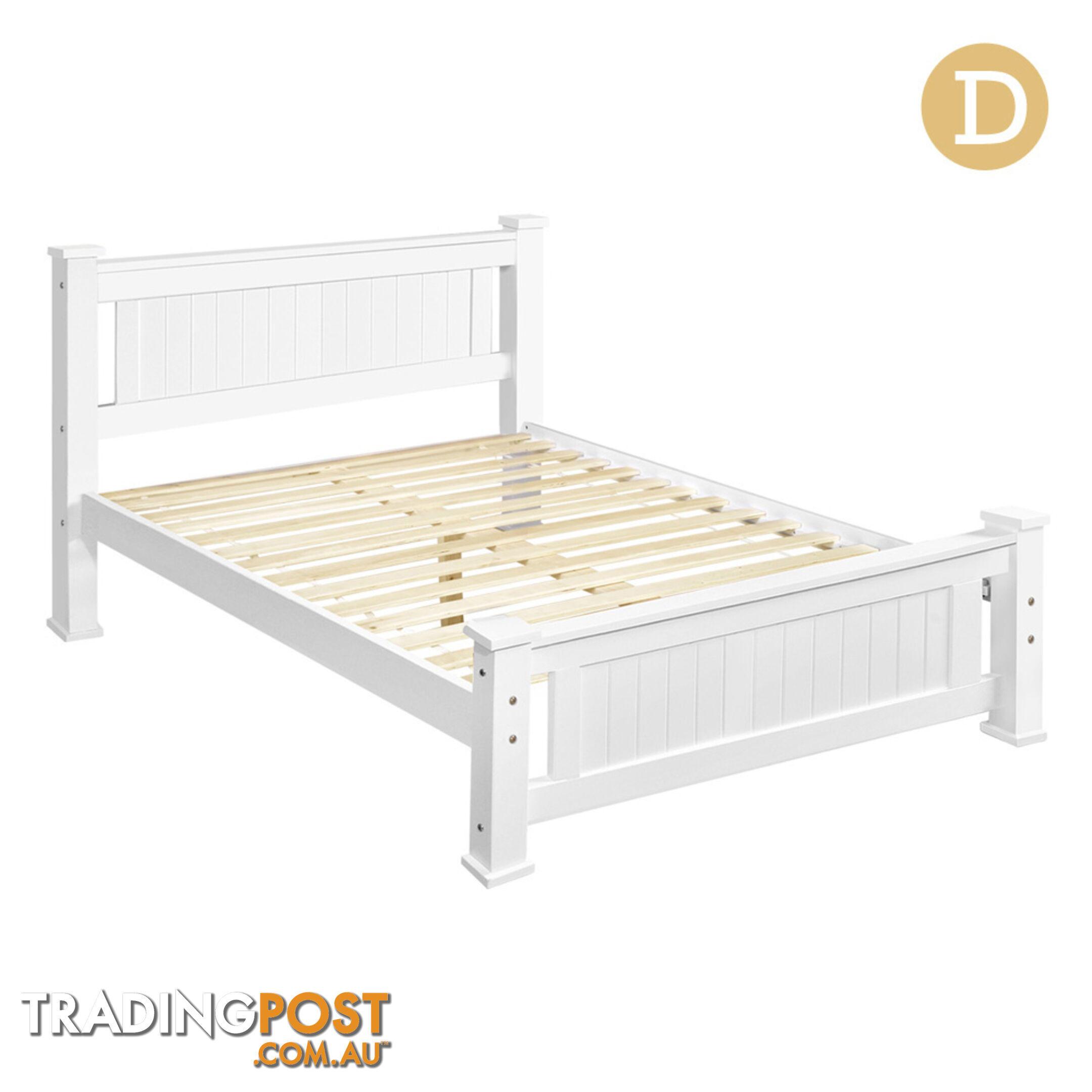 Wooden Bed Frame Pine Wood Double White