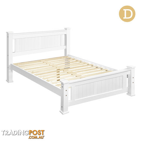 Wooden Bed Frame Pine Wood Double White