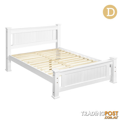 Wooden Bed Frame Pine Wood Double White