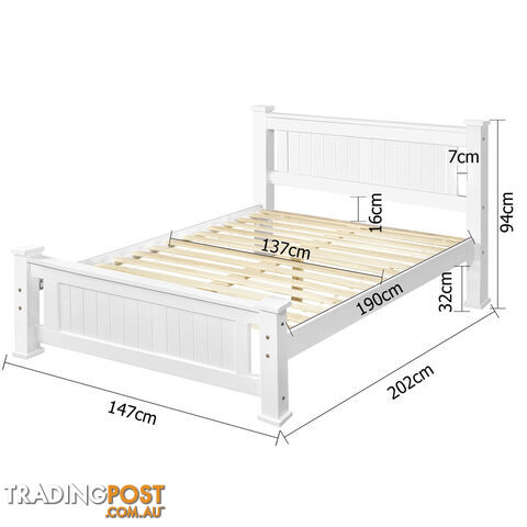 Wooden Bed Frame Pine Wood Double White