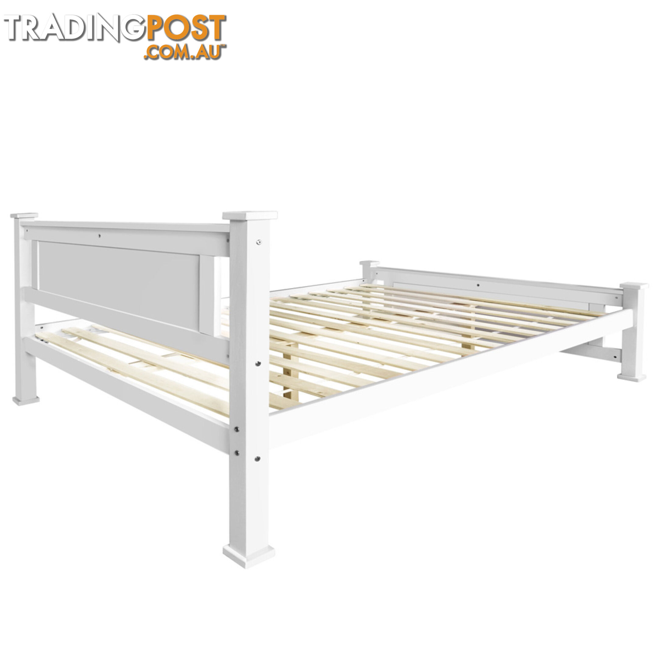 Wooden Bed Frame Pine Wood Double White