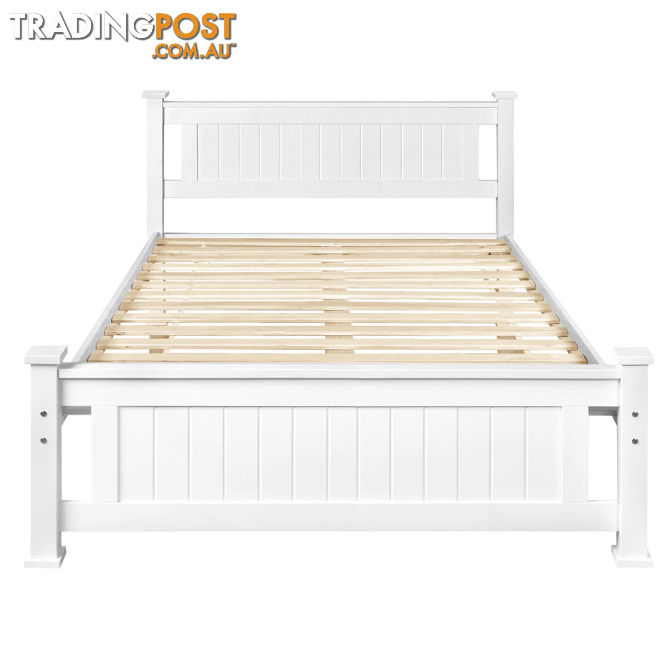 Wooden Bed Frame Pine Wood Double White