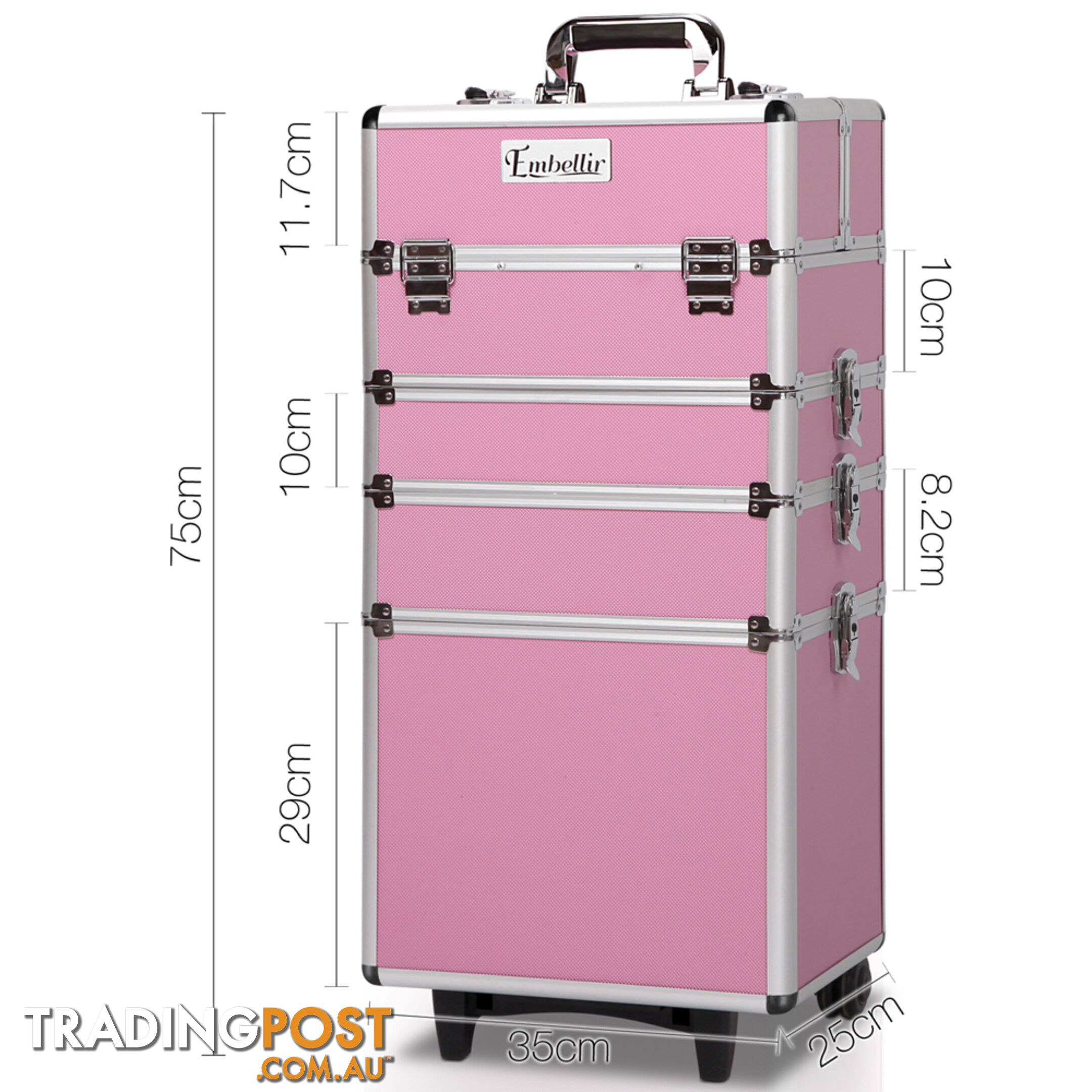 7in1 Pink Aluminium Frame Professional Beauty Cosmetic Makeup Case Box Trolley