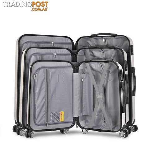 3PCS Travel Luggage Set Hard Shell Super Lightweight Suitcase TSA Lock White