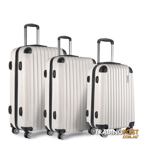 3PCS Travel Luggage Set Hard Shell Super Lightweight Suitcase TSA Lock White