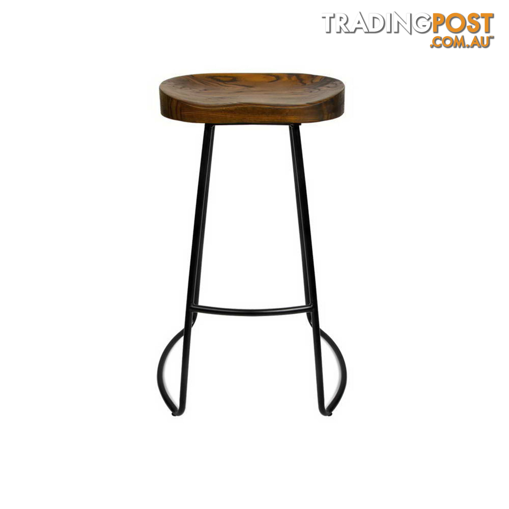 Set of 2 Steel Barstools with Wooden Seat