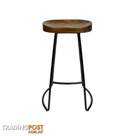 Set of 2 Steel Barstools with Wooden Seat