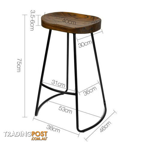 Set of 2 Steel Barstools with Wooden Seat