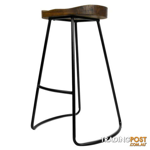 Set of 2 Steel Barstools with Wooden Seat