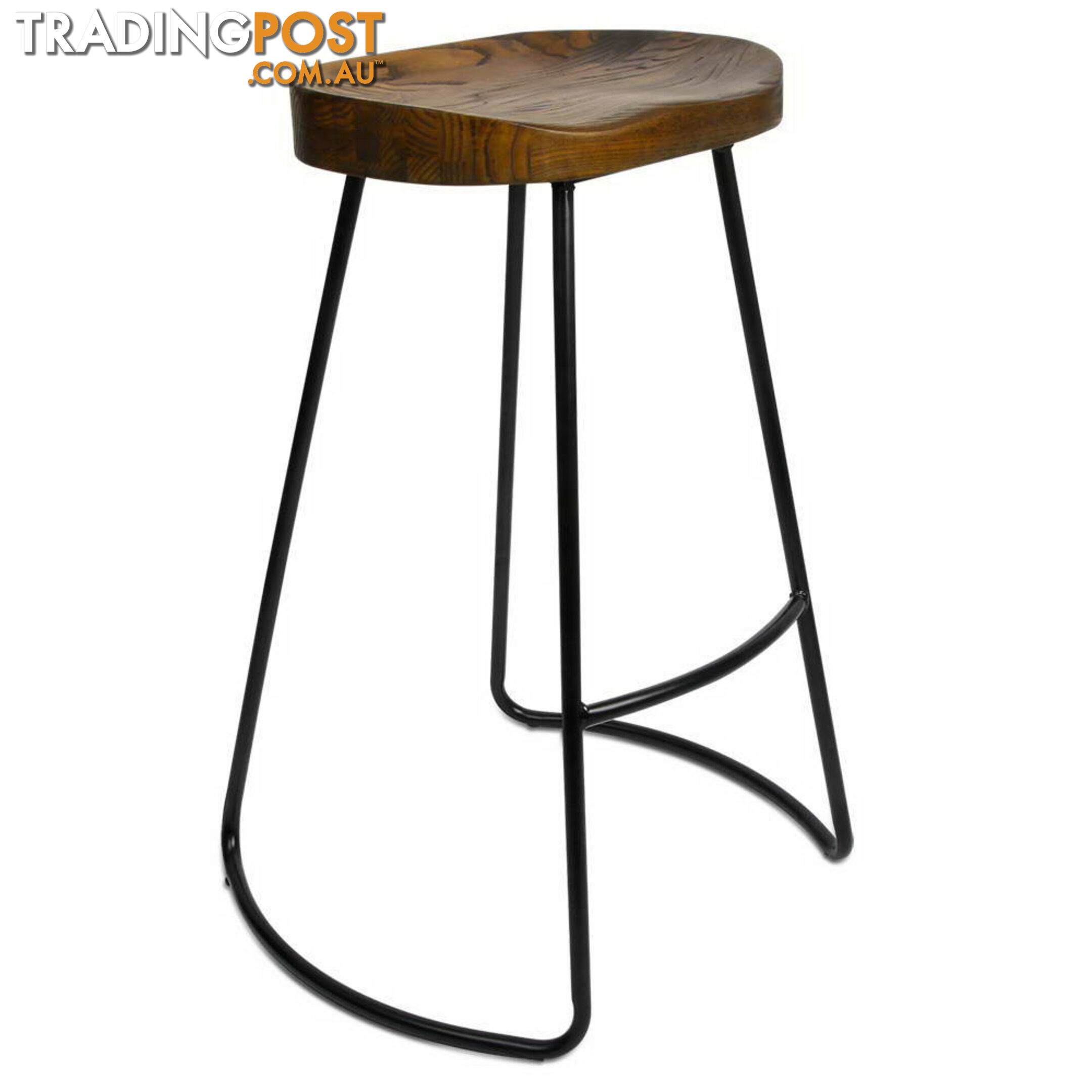 Set of 2 Steel Barstools with Wooden Seat