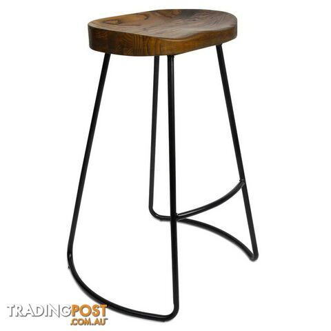 Set of 2 Steel Barstools with Wooden Seat