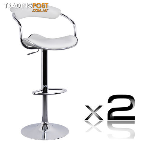 2 x PU Leather Gas Lift Barstool Kitchen Chair White