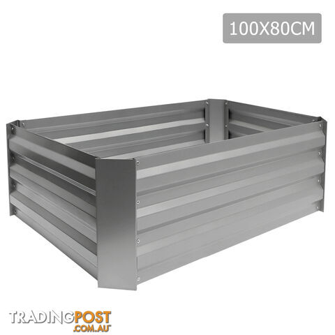 Galvanised Raised Garden Bed 100 x 80cm Aluminium White