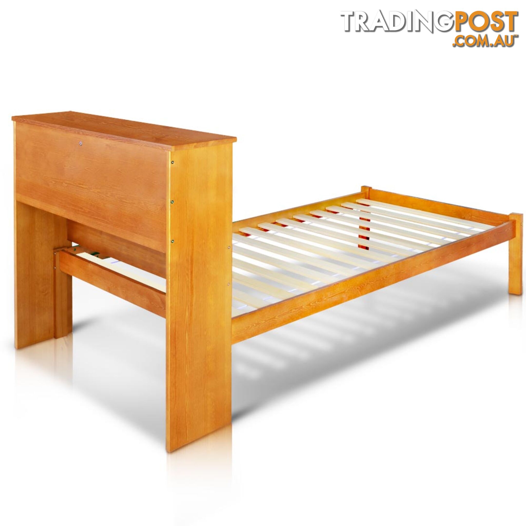 Singe Pine Wood Bed Frame with Storage Shelf