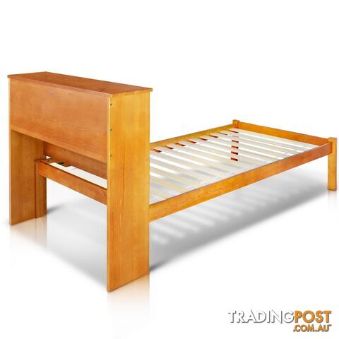 Singe Pine Wood Bed Frame with Storage Shelf