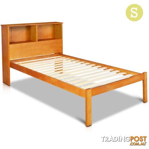 Singe Pine Wood Bed Frame with Storage Shelf