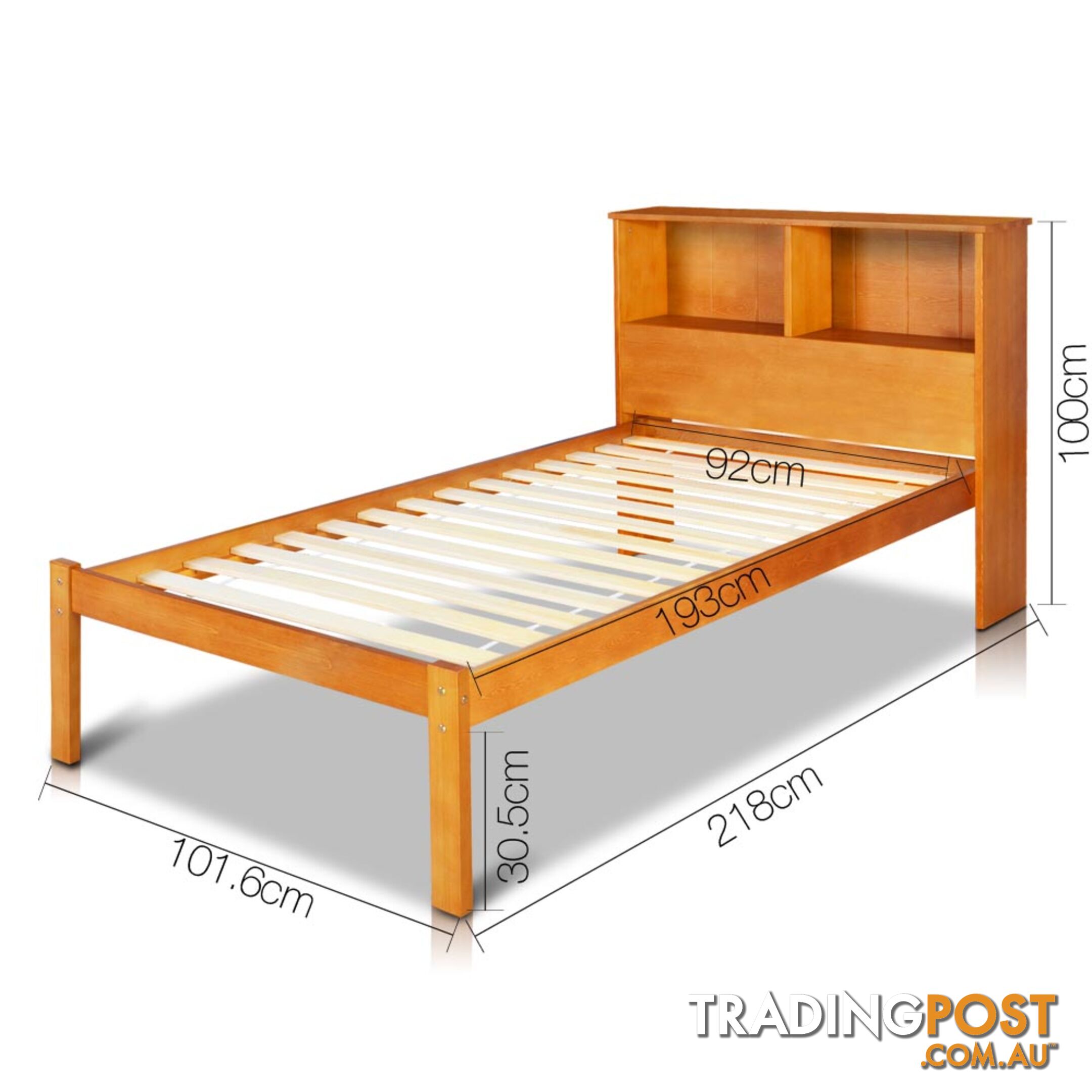 Singe Pine Wood Bed Frame with Storage Shelf