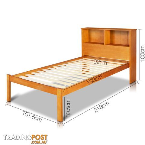 Singe Pine Wood Bed Frame with Storage Shelf