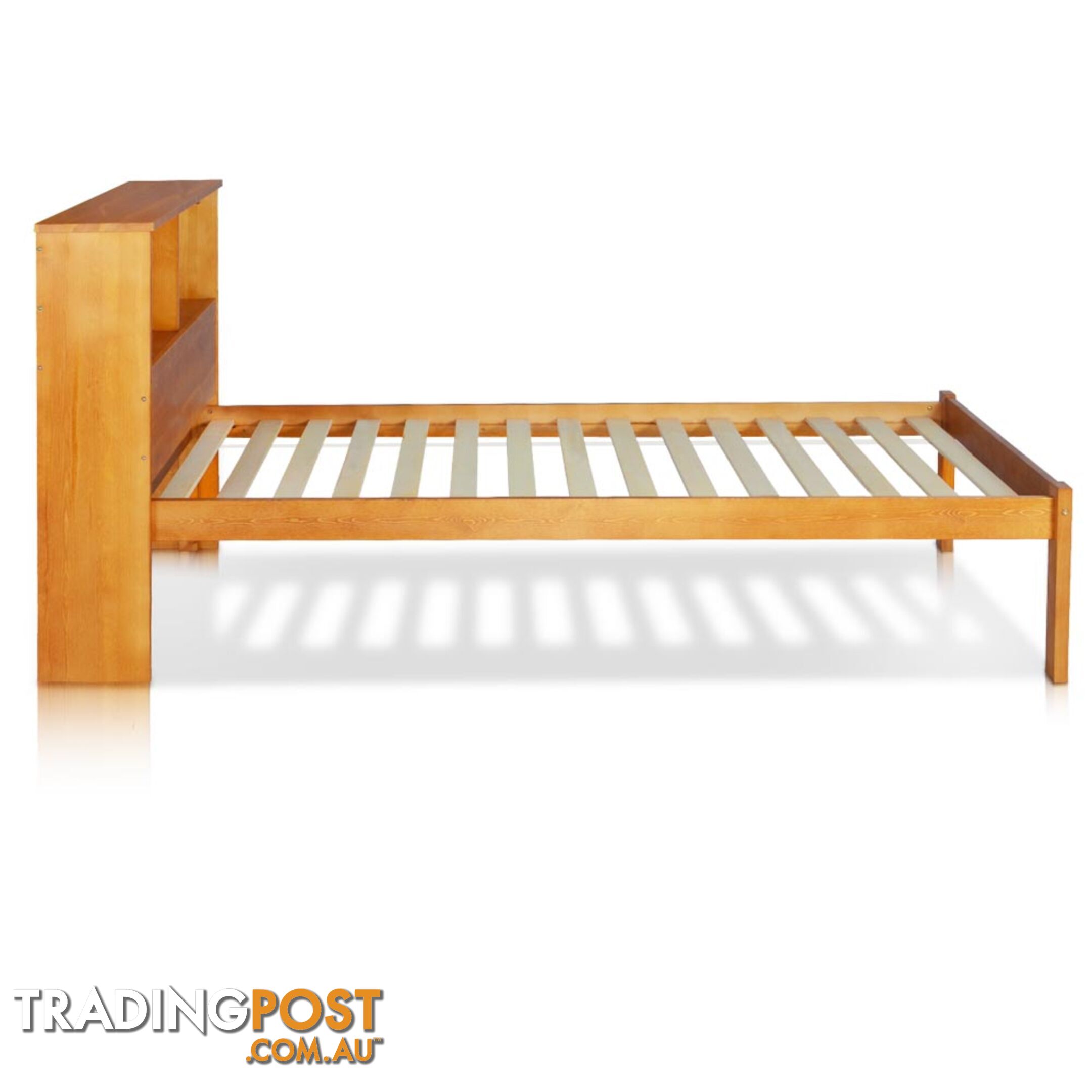 Singe Pine Wood Bed Frame with Storage Shelf