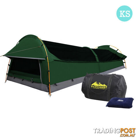King Single Swag Camping Swags Canvas Tent Carry Bag Air Pillow Green