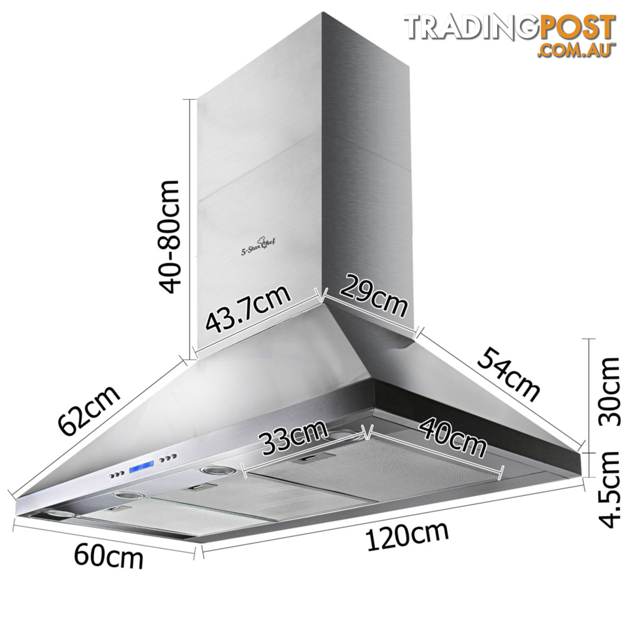 Commercial Rangehood Stainless Kitchen Canopy BBQ Exhaust Fan Range Hood 120cm