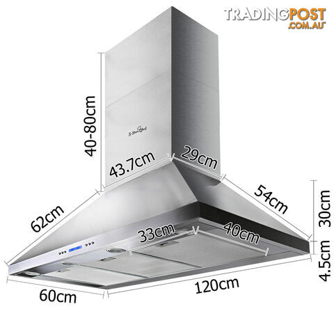 Commercial Rangehood Stainless Kitchen Canopy BBQ Exhaust Fan Range Hood 120cm