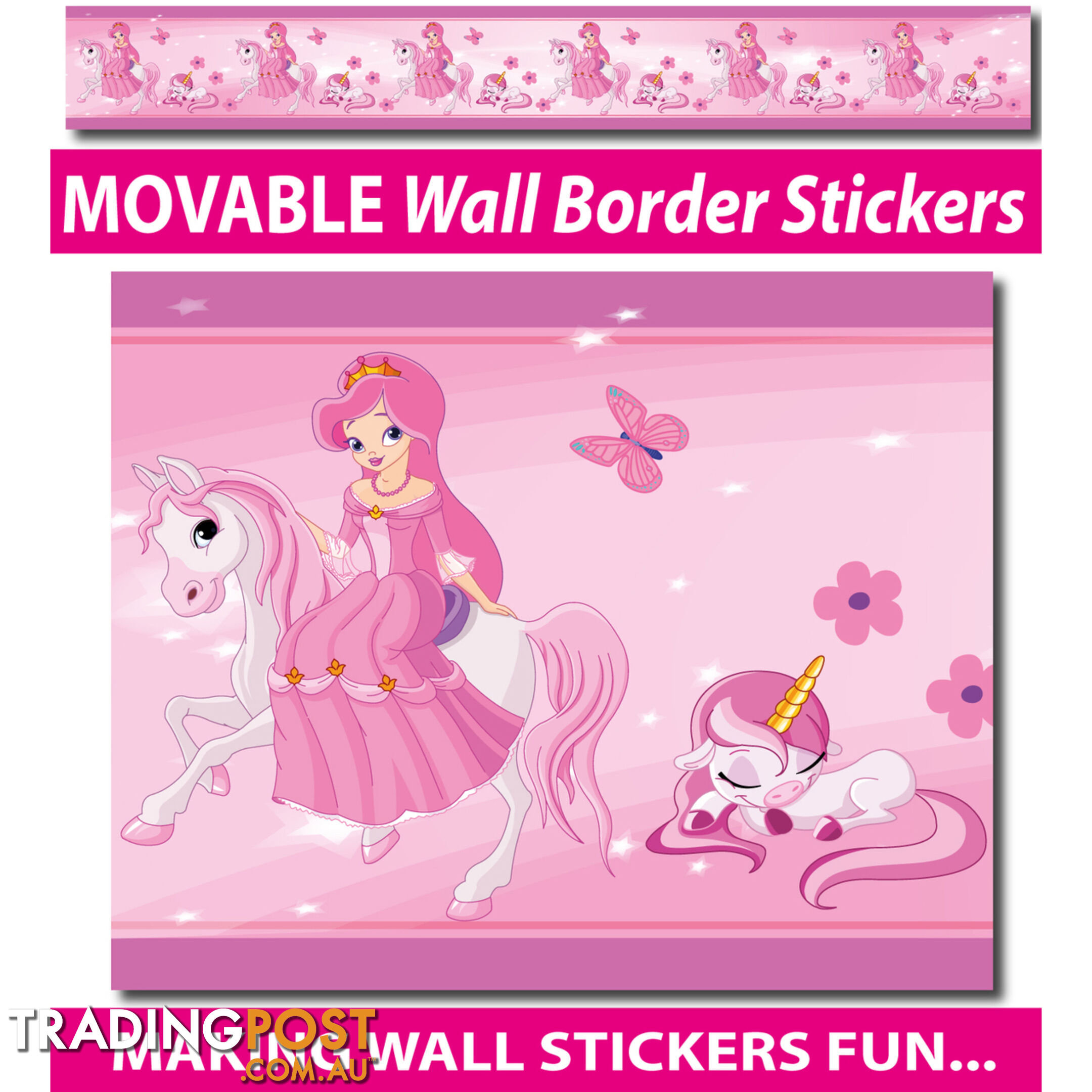 Princess and Unicorns Wall Border Stickers - Totally Movable