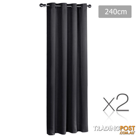 2 x Luxury Eyelet Blockout Curtain Room Darkening 250GSM 3 Layer 240x230cm Black