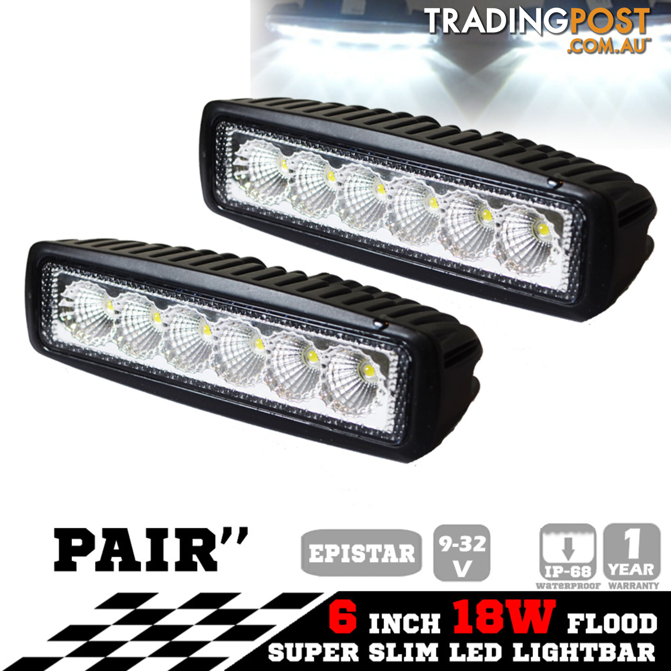2x 6inch 18W LED Light Bar Driving Work Lamp Flood Truck Offroad UTE 4WD
