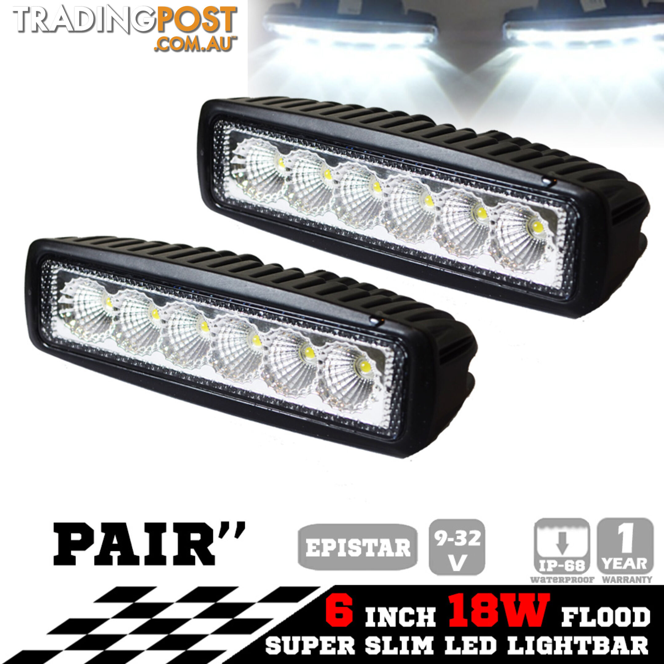 2x 6inch 18W LED Light Bar Driving Work Lamp Flood Truck Offroad UTE 4WD