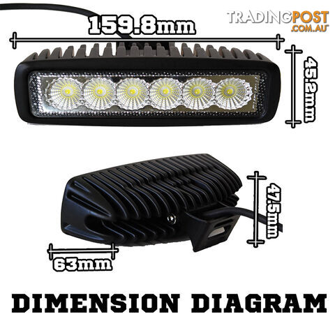 2x 6inch 18W LED Light Bar Driving Work Lamp Flood Truck Offroad UTE 4WD