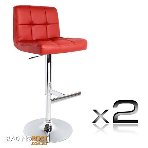 2 x PU Leather Gas Lift Bar Stool Kitchen Office Pub Barstool Swivel Chair Red