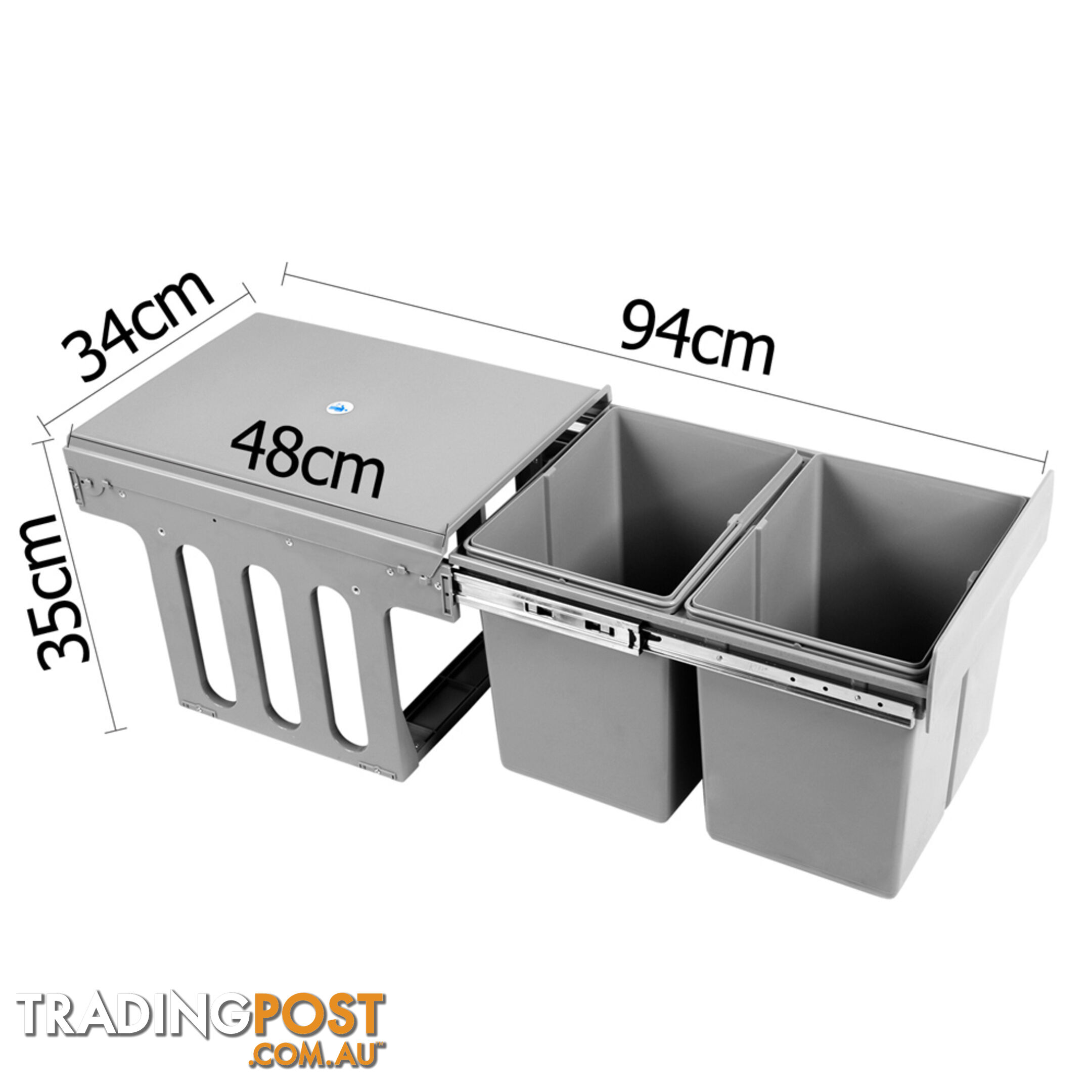 Double Duel Slide Garbage Twin Pull Out Rubbish Bin Waste Basket 2 x 15L