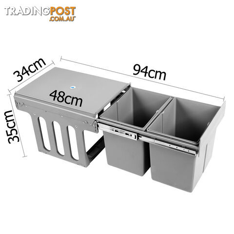 Double Duel Slide Garbage Twin Pull Out Rubbish Bin Waste Basket 2 x 15L