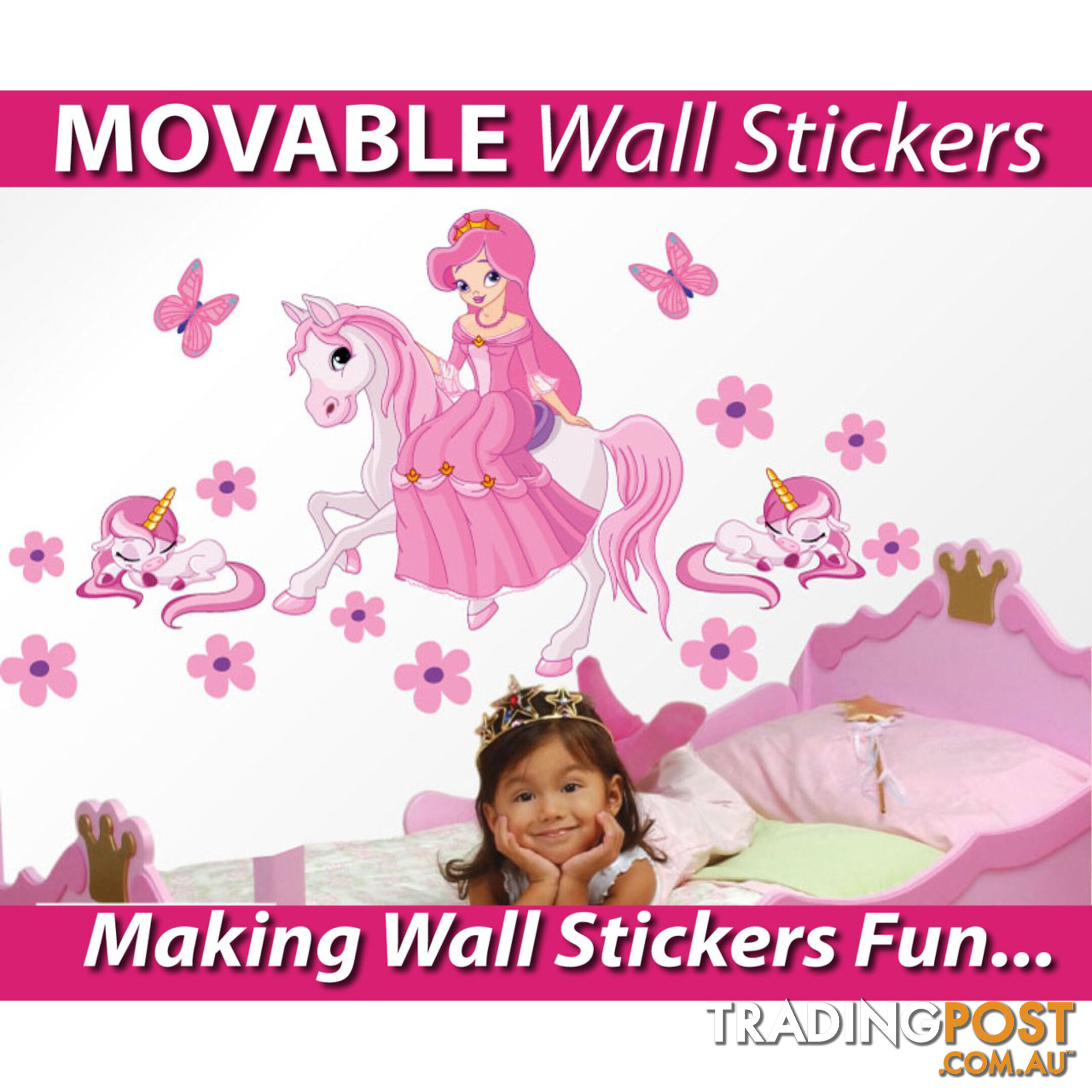 Large Size Princess on a horse with unicorns Wall Sticker - Totally Movable