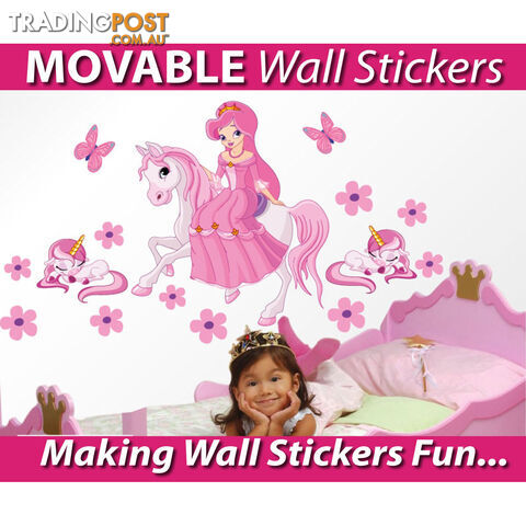 Large Size Princess on a horse with unicorns Wall Sticker - Totally Movable