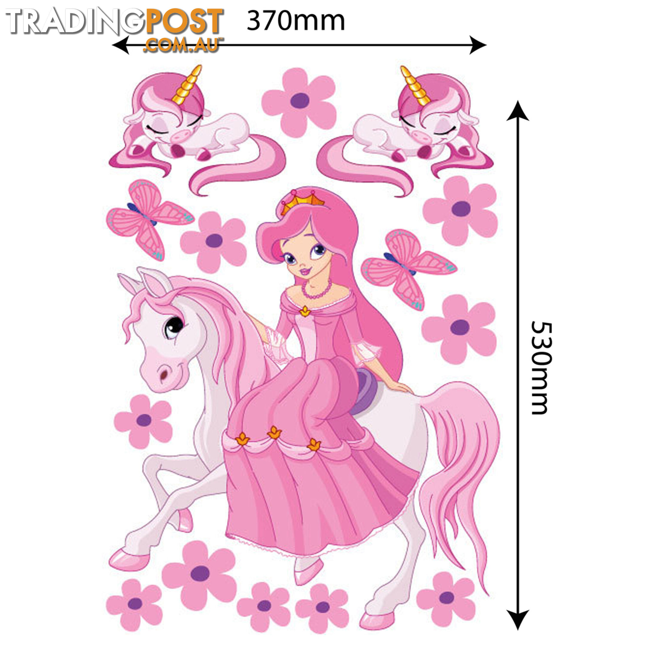 Large Size Princess on a horse with unicorns Wall Sticker - Totally Movable