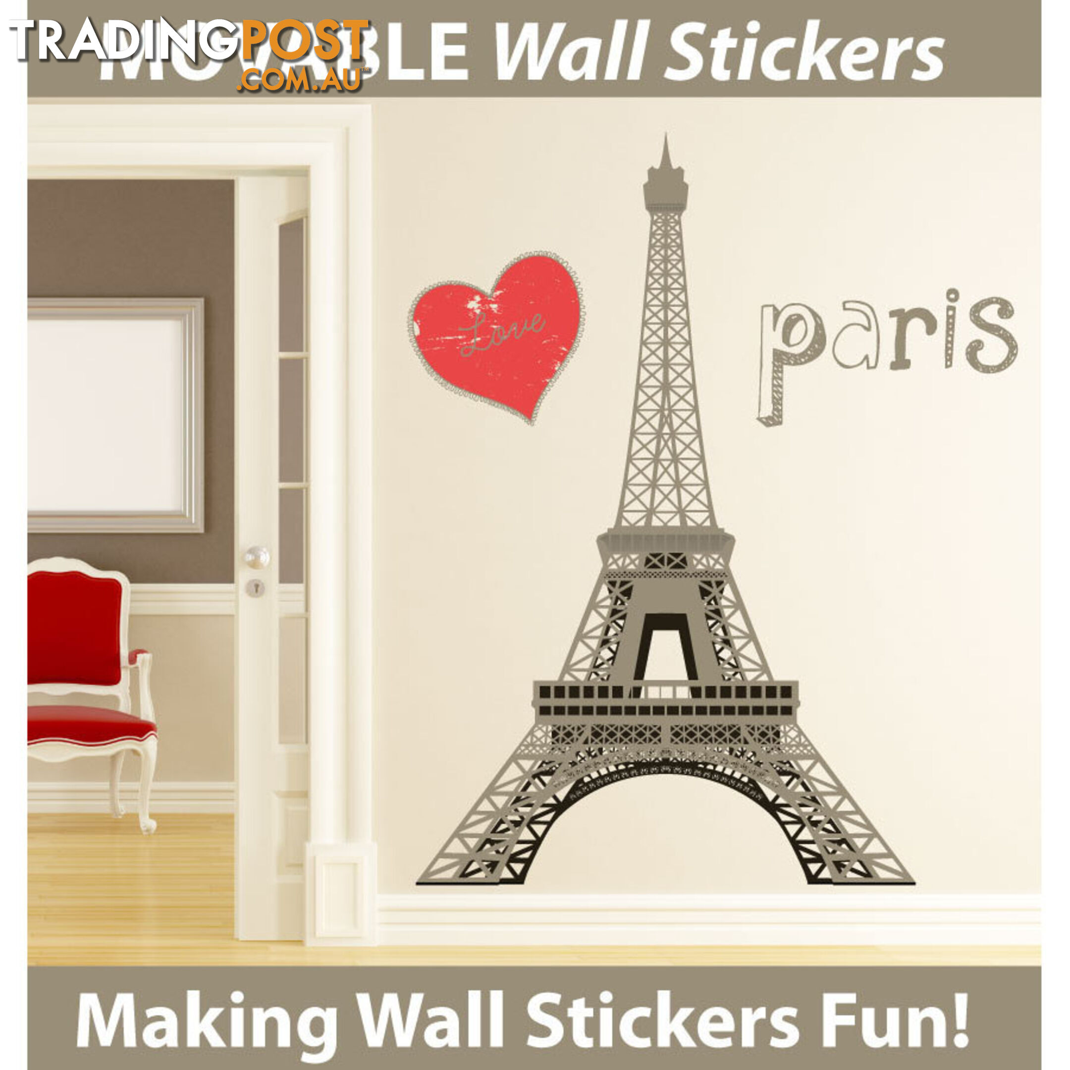 Large Size Paris Eiffel Tower Wall Stickers - Totally Movable