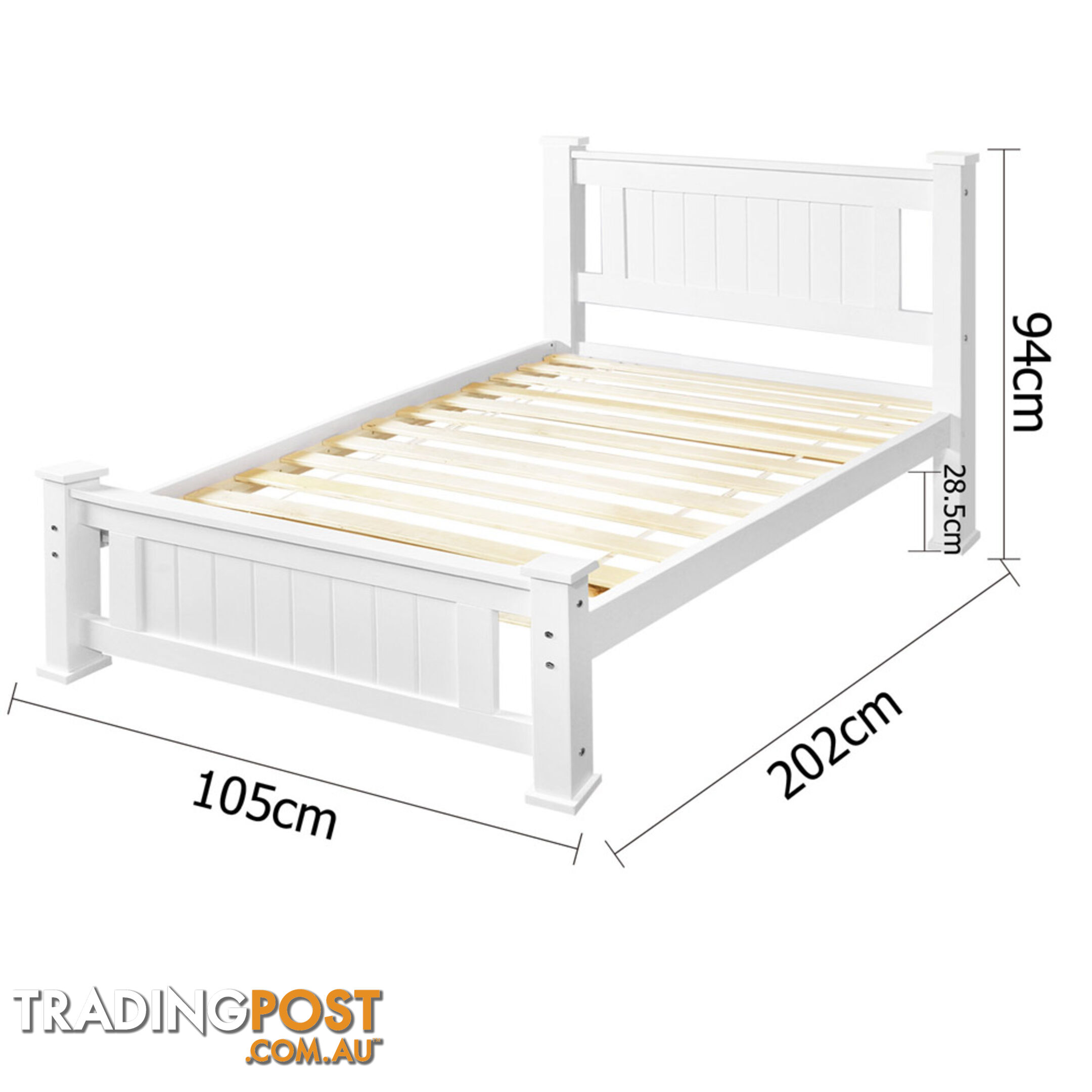 Wooden Bed Frame Pine Wood Single White