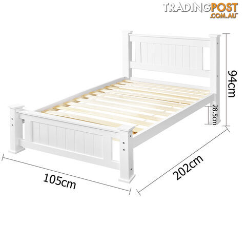 Wooden Bed Frame Pine Wood Single White