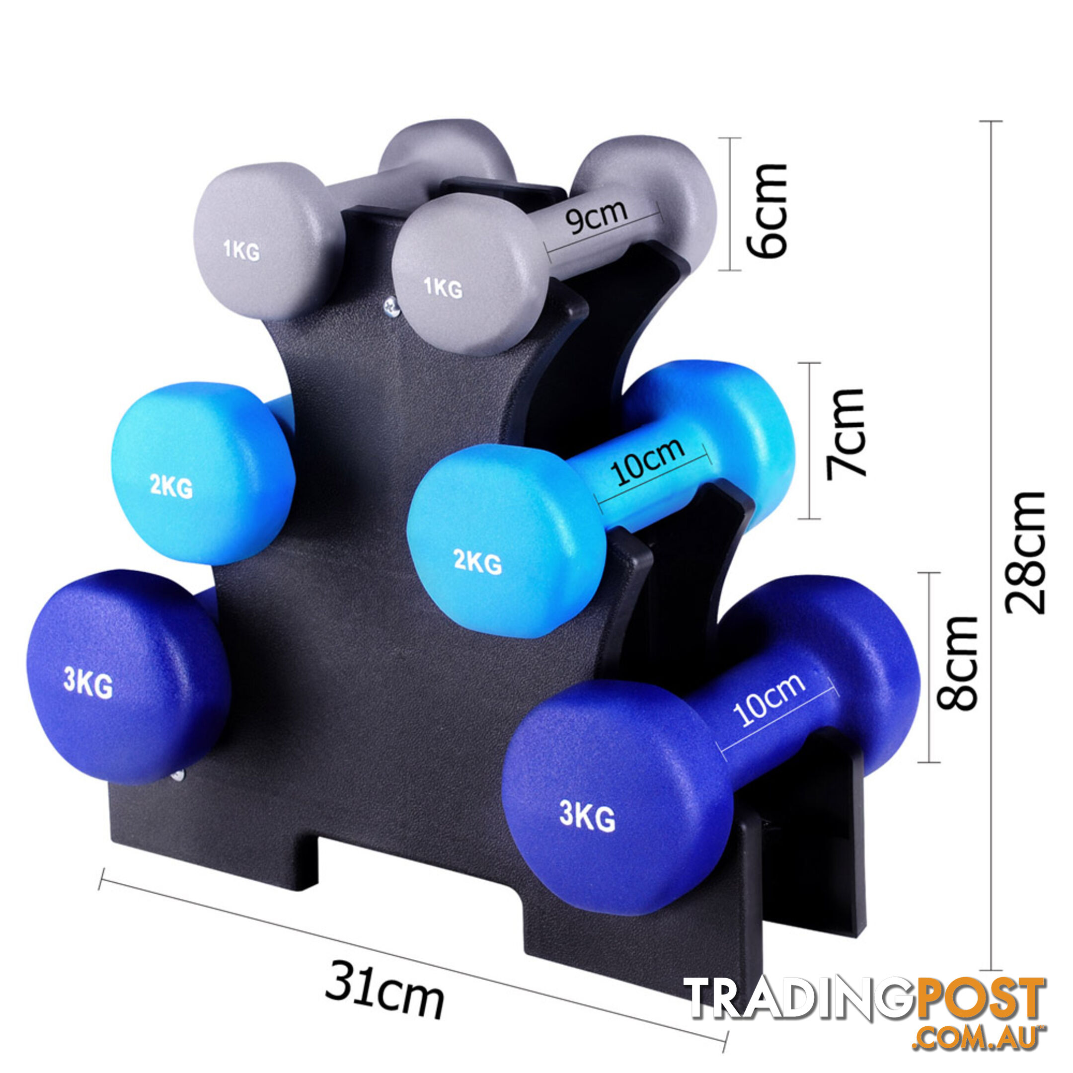 Everfit 6 Piece 12kg Dumbbell Weights Set w/ Stand