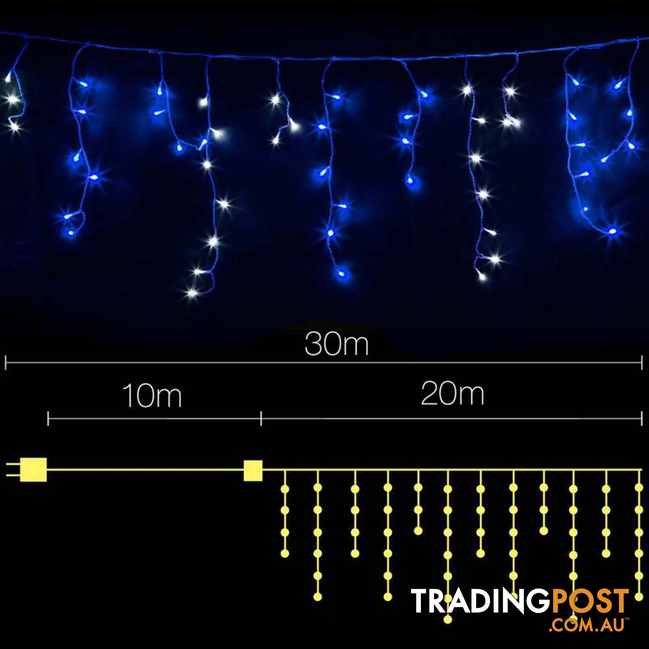 Blue White 800 LED Fairy Icicle Lights Outdoor Indoor Decoration Wedding Party