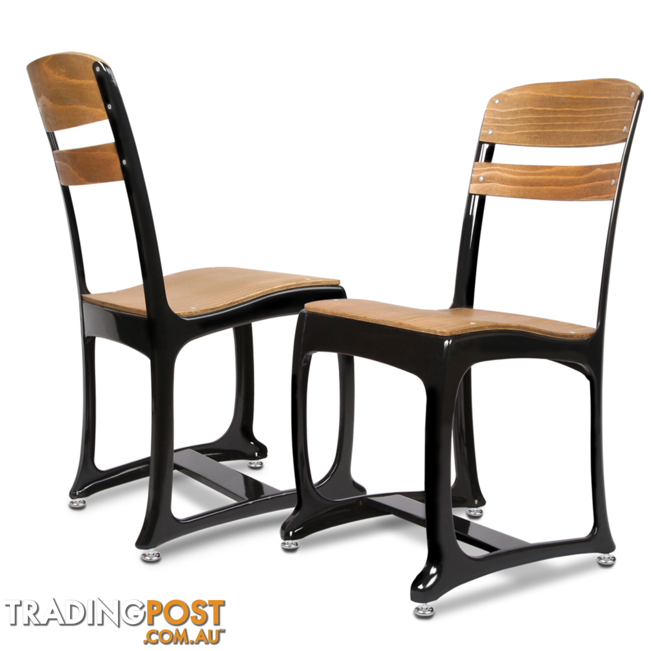 2 x Replica Eton Dining Chairs Vintage Warehouse Industrial Style Chair Black